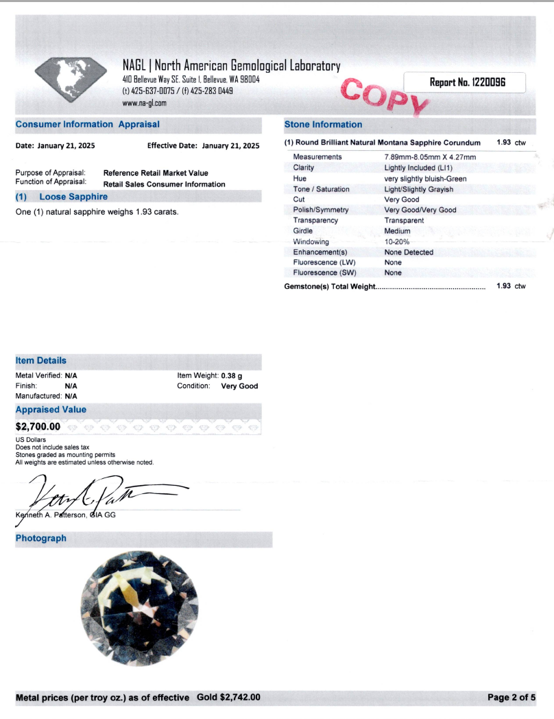 MONTANA SAPPHIRE 1.93 CT ROUND