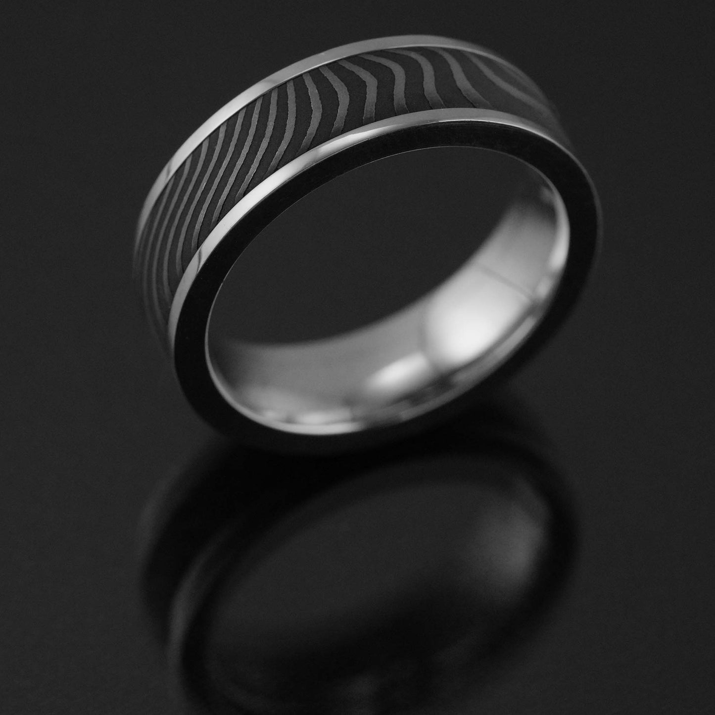 MENS WEDDING BAND BLACK DAMASCUS RING