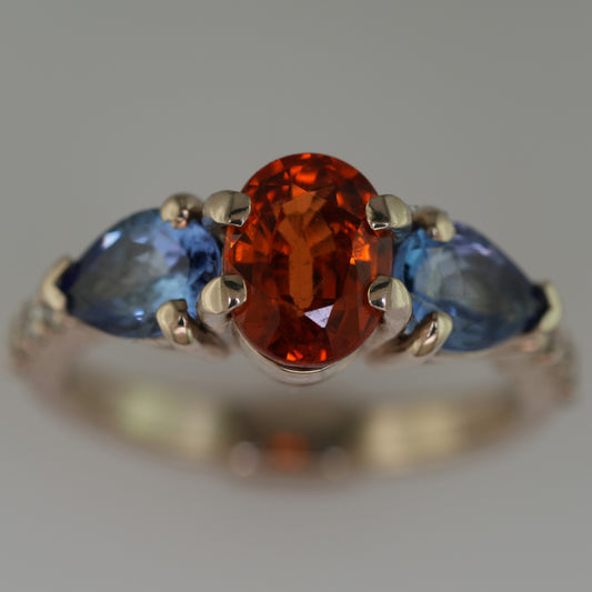 Mandarin Garnet and Tanzanite Ring