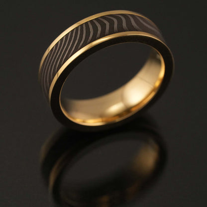 MENS WEDDING BAND BLACK DAMASCUS RING