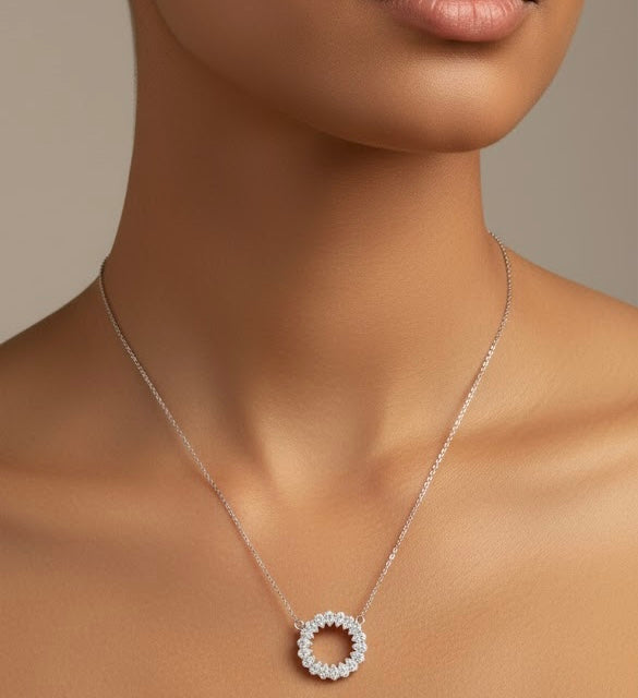 OPEN CIRCLE PEAR DIAMOND PENDANT NECKLACE