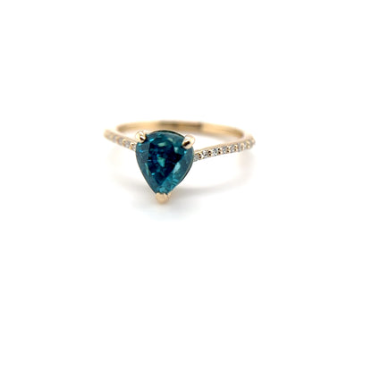 THREE-PRONG PEAR TEAL SAPPHIRE ANNIVERSARY OR PROMISE RING