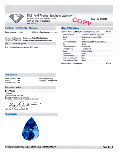 PEAR MIXED CUT NATURAL SAPPHIRE 1.97ctw.