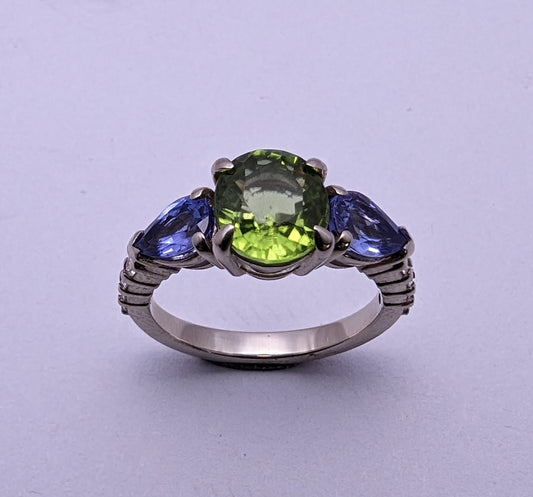 Oval Peridot and Pear Tanzanite Ring