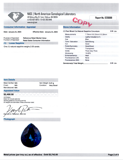 Pear Mixed Cut natural Sapphire 2.05ctw.
