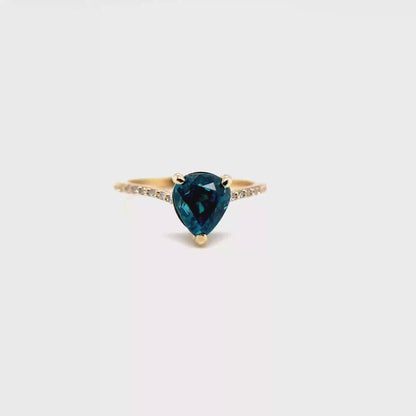 THREE-PRONG PEAR TEAL SAPPHIRE ANNIVERSARY OR PROMISE RING