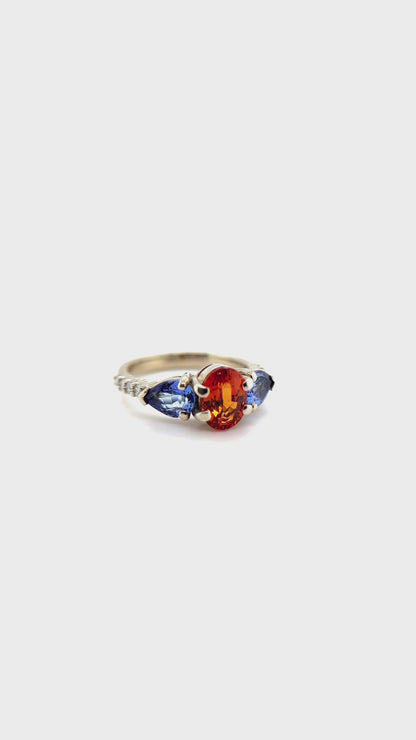 Mandarin Garnet and Tanzanite Ring